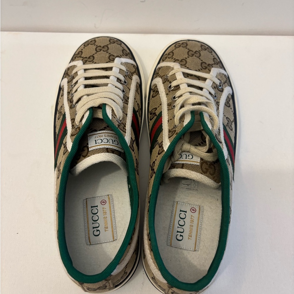 Gucci Beige and Green Logo Sneakers plateform - Picture 6 of 11